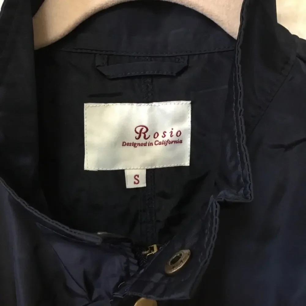 Navy Glossy Drawstring Trim Button-Down Coach Jacket - Picture 8 of 16